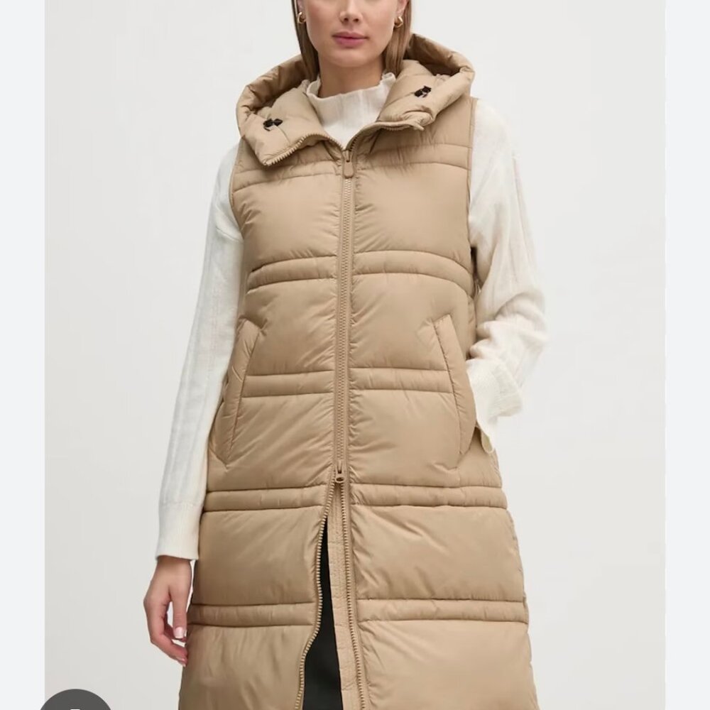 Save The Duck Animal Free Hooded Judee Vest in Beige